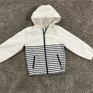 Janie and Jack white and navy blue Hooded Jacket, size 7-8